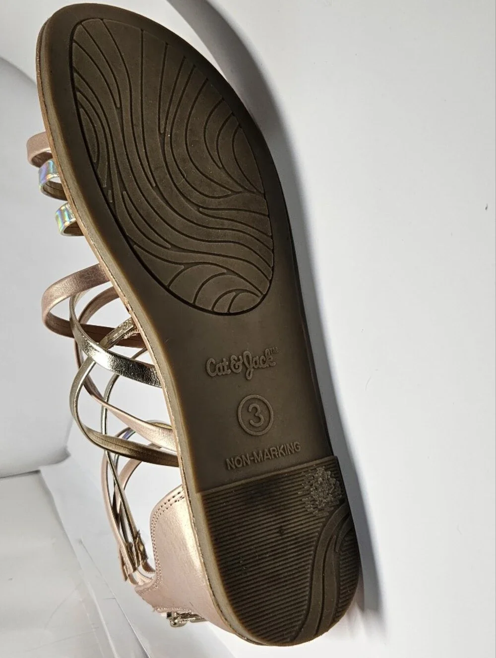Cat & Jack Girls Dion Gladiator Sandals Size 3 Rose Gold Metallic Strappy Zip